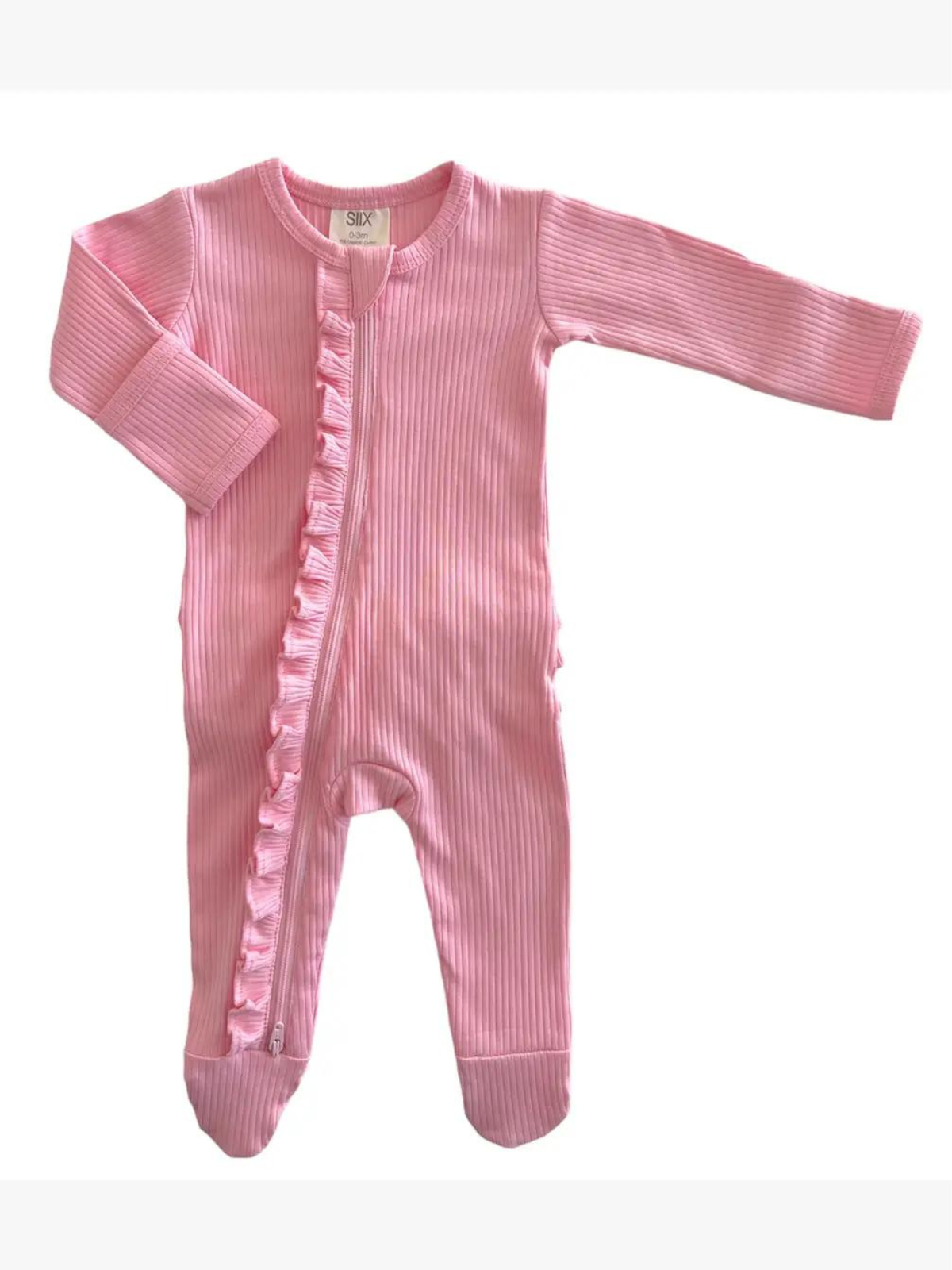 Pink / Organic Ribbed Frill Zip Footie (Baby - Kids)