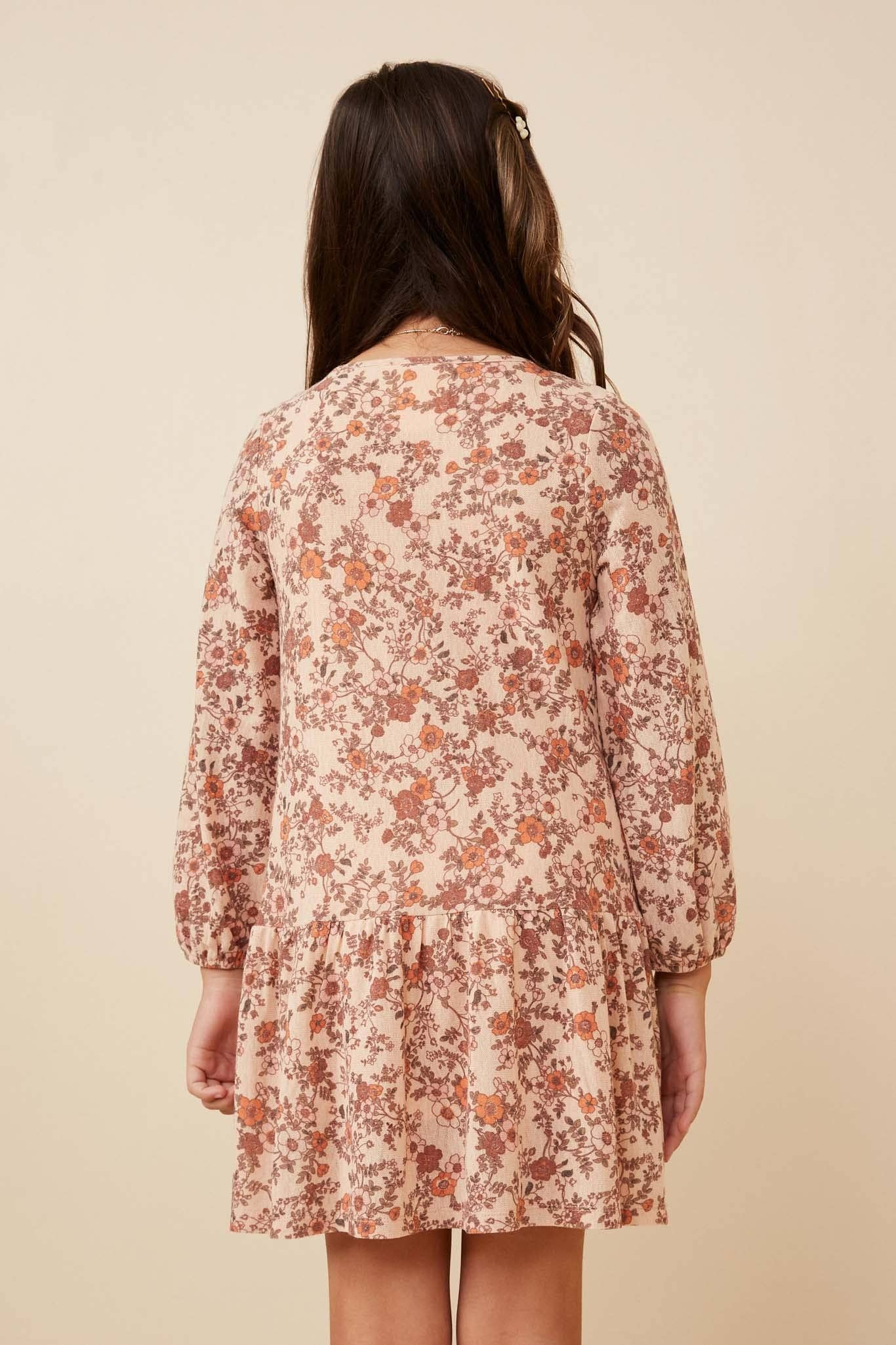 Girls Antique Floral Knit Dress