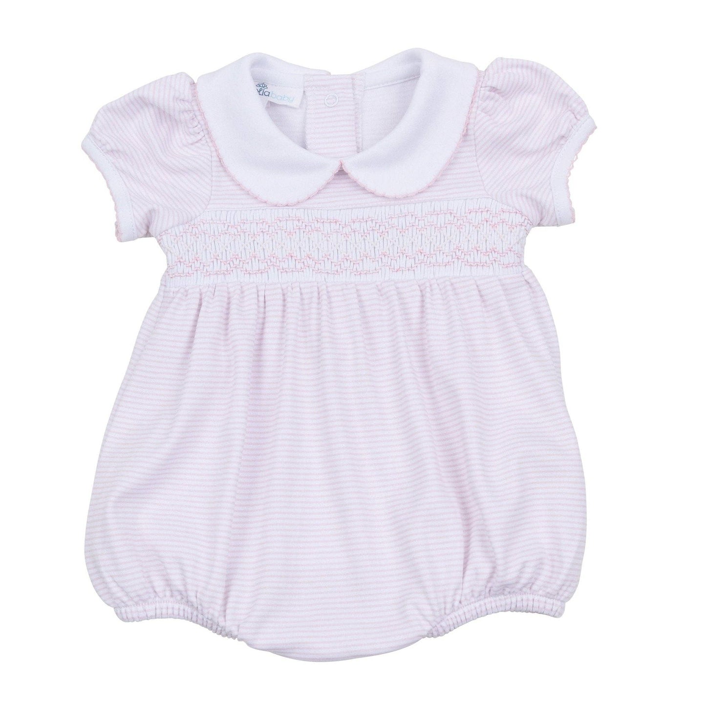 Mini Stripes Smocked Bubble - Pink