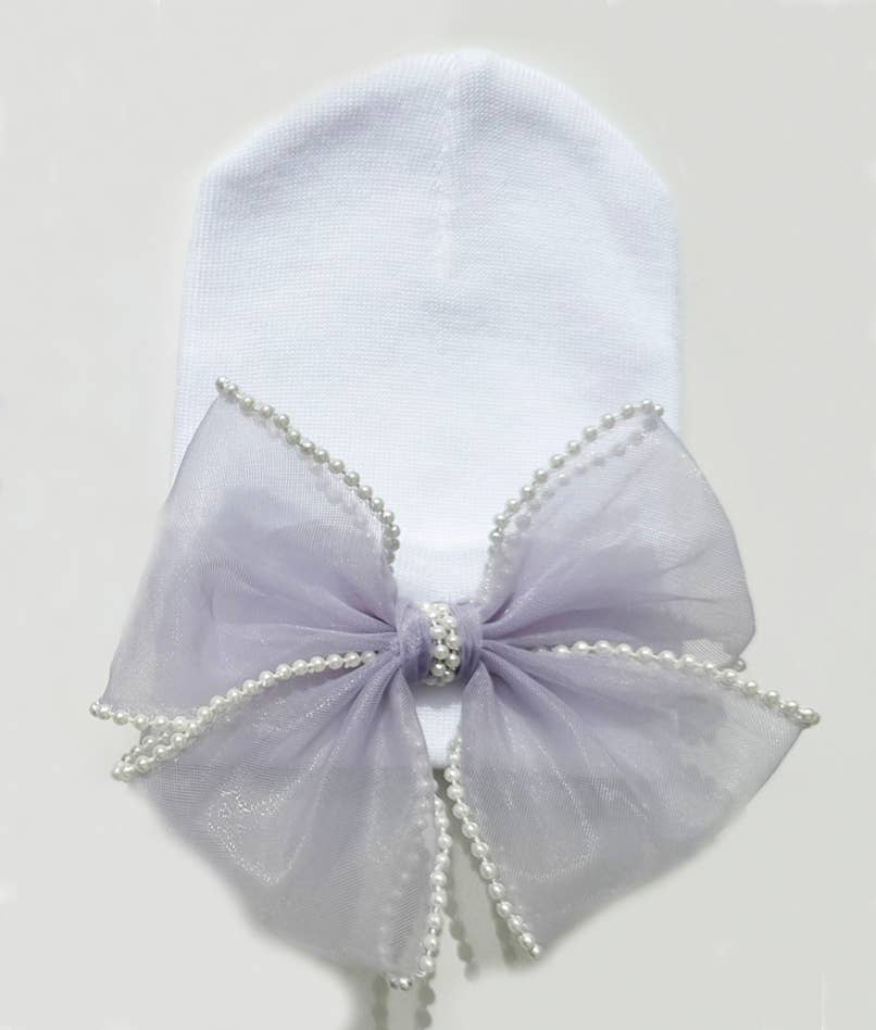 White, Pink & Black Chiffon Pearl Bow Newborn Girl Hospital
