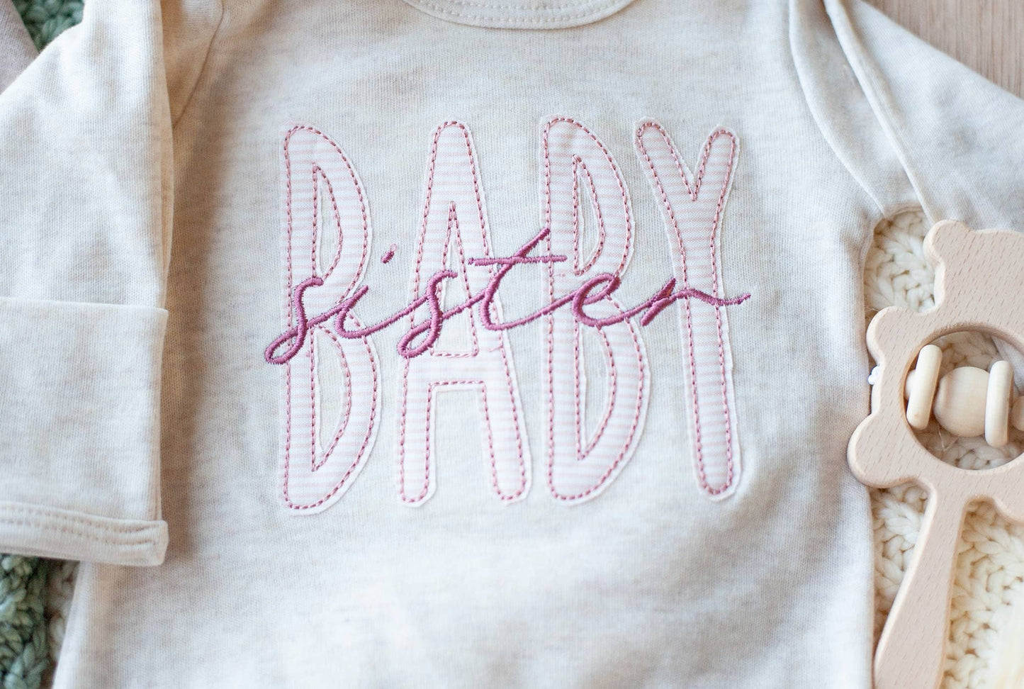 Baby Girl Outfit | Oatmeal Knot Gown Pink Baby Sister NB