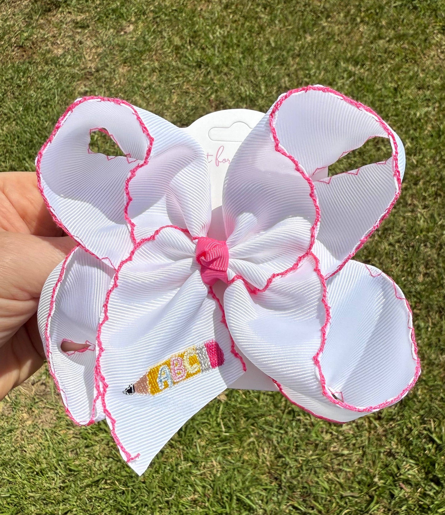 ABC Pencil Embroidered Hair Bow