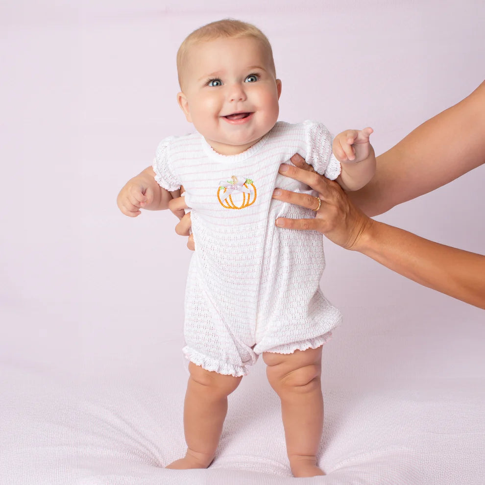 PatyKnit™ Straight Hem Bubble in Solid Color with Pumpkin Embroidery