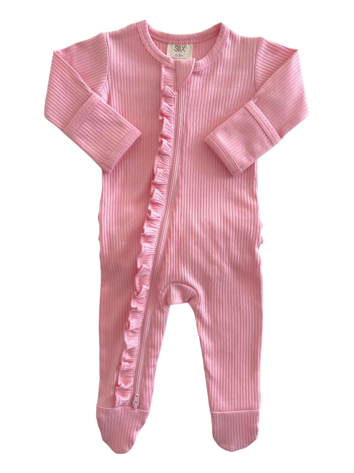 Pink / Organic Ribbed Frill Zip Footie (Baby - Kids)