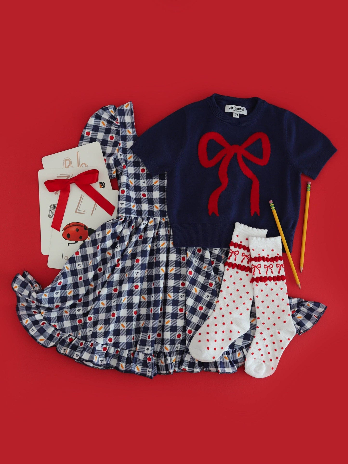 Red Bow Scalloped Knee Socks