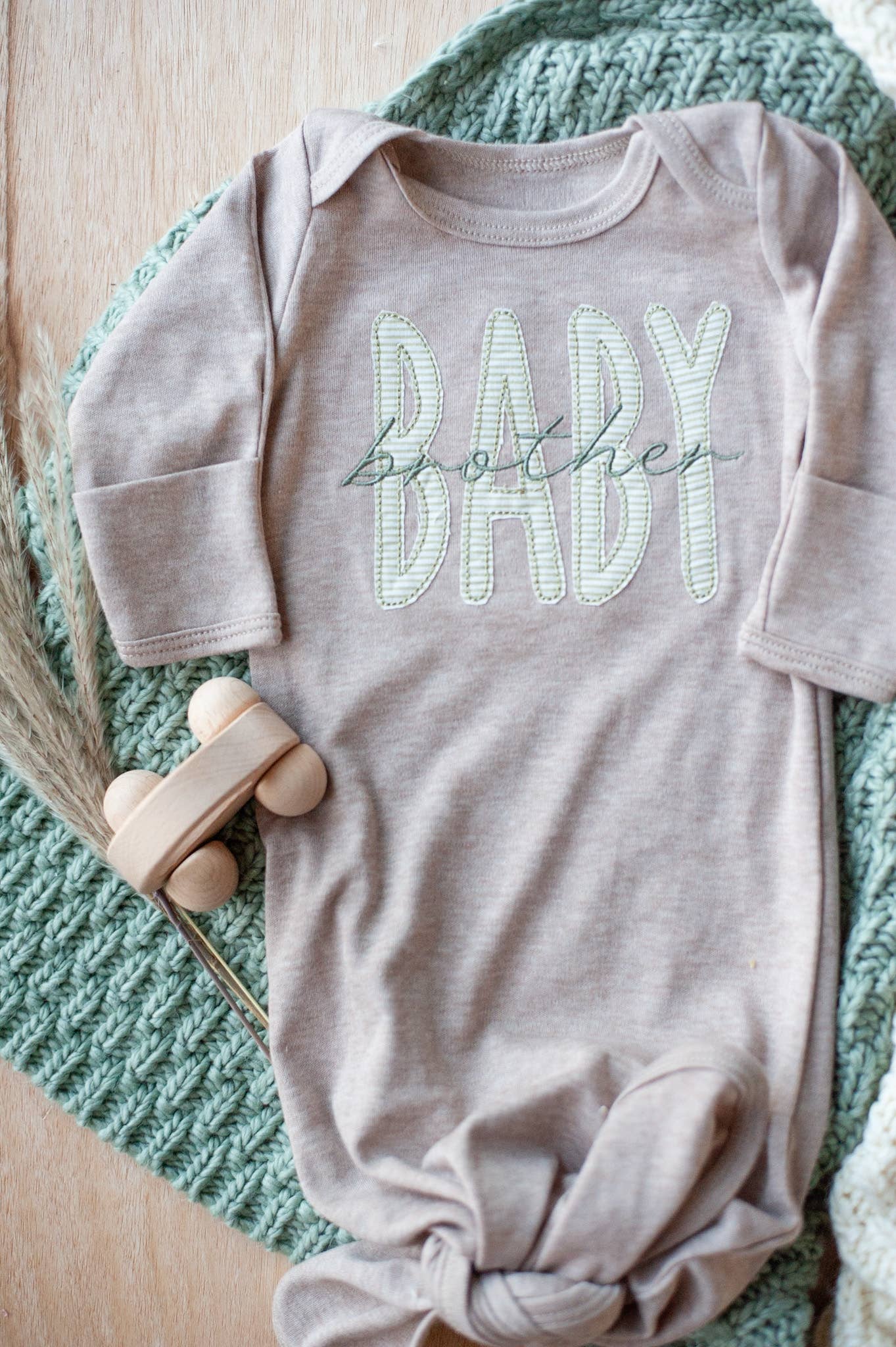 Baby Boy Outfit | Mocha Knot Gown Green Baby Brother Newborn