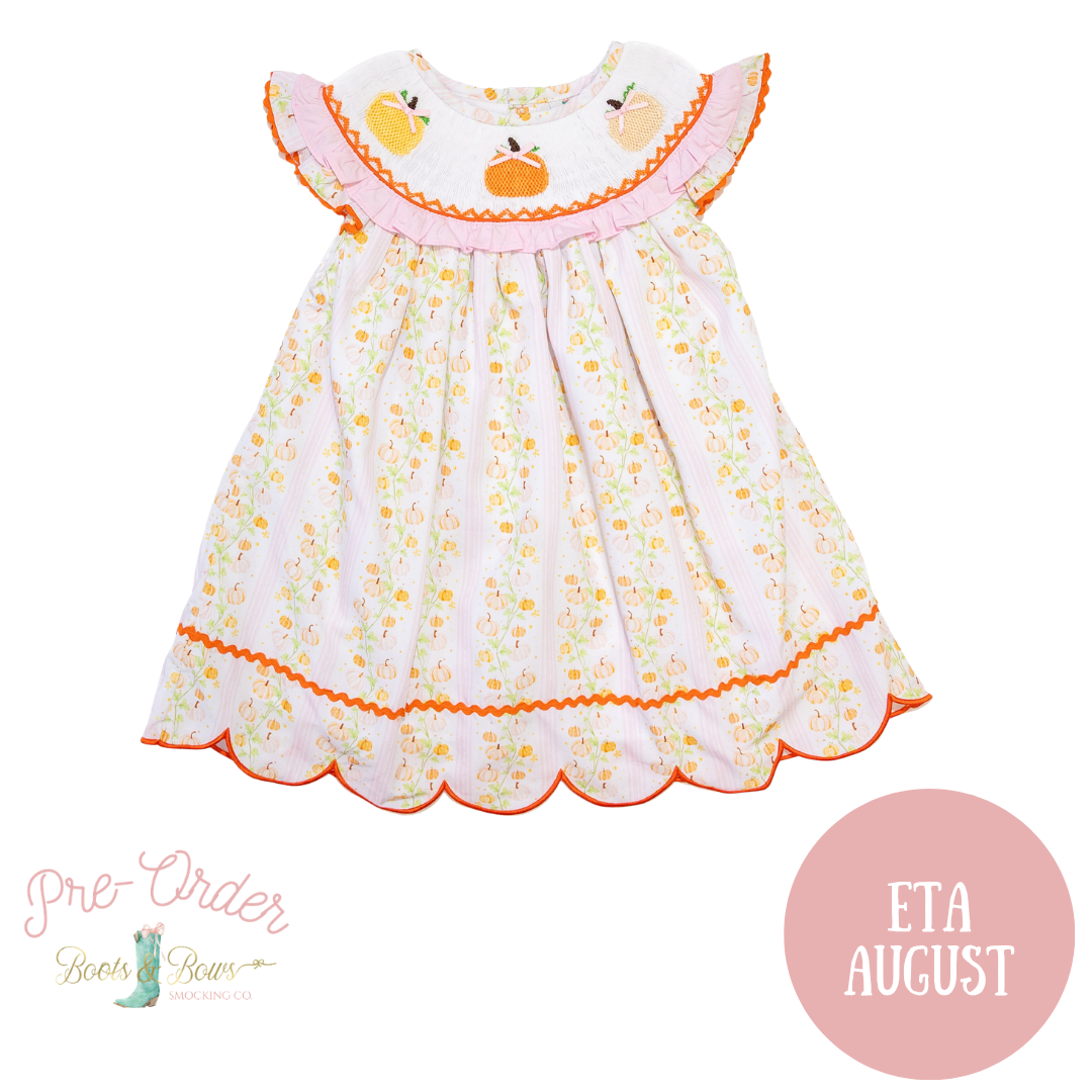 PRE-ORDER: Girls Sweet Pumpkins Smocked Dress (ETA August)
