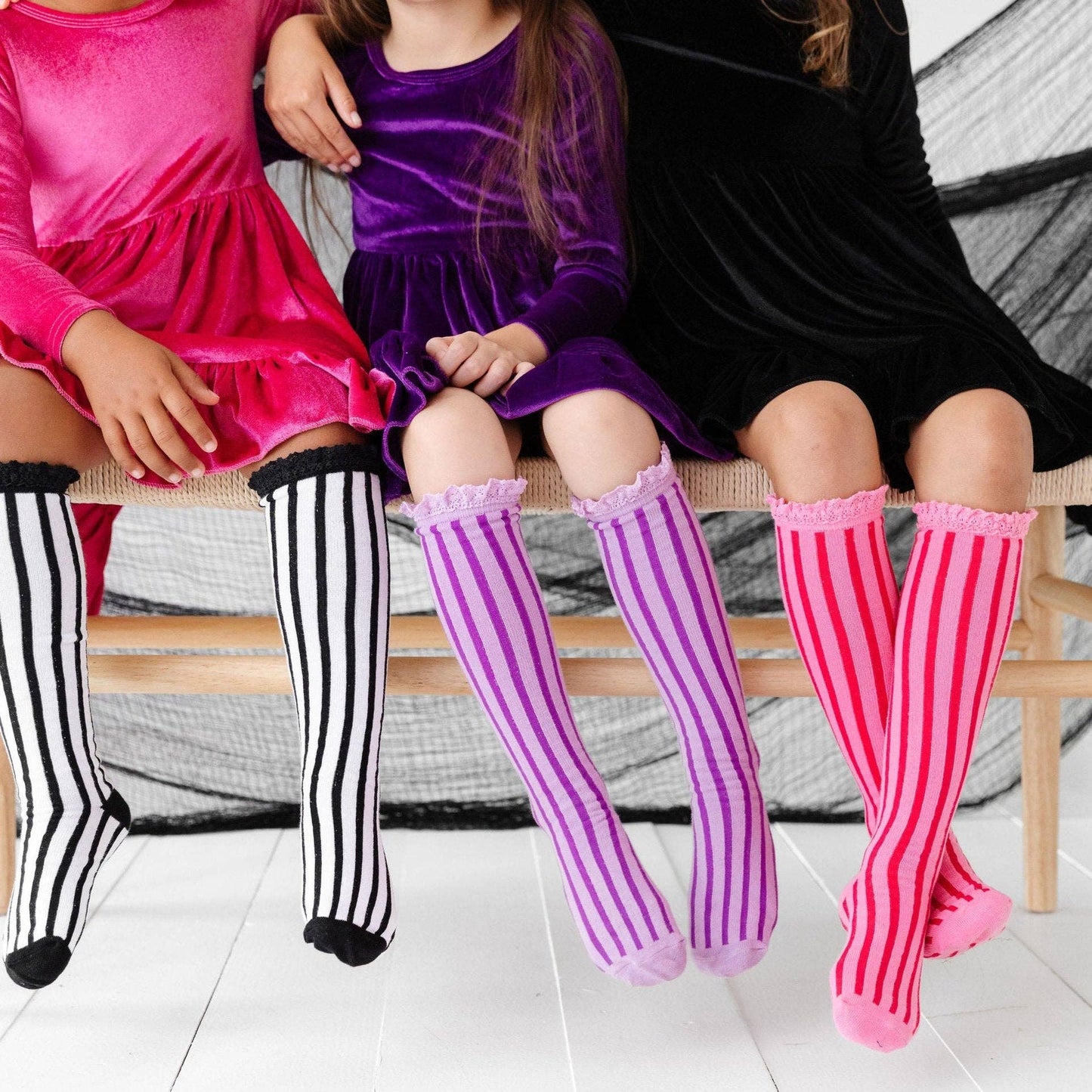 Purple Striped Lace Top Knee High Socks