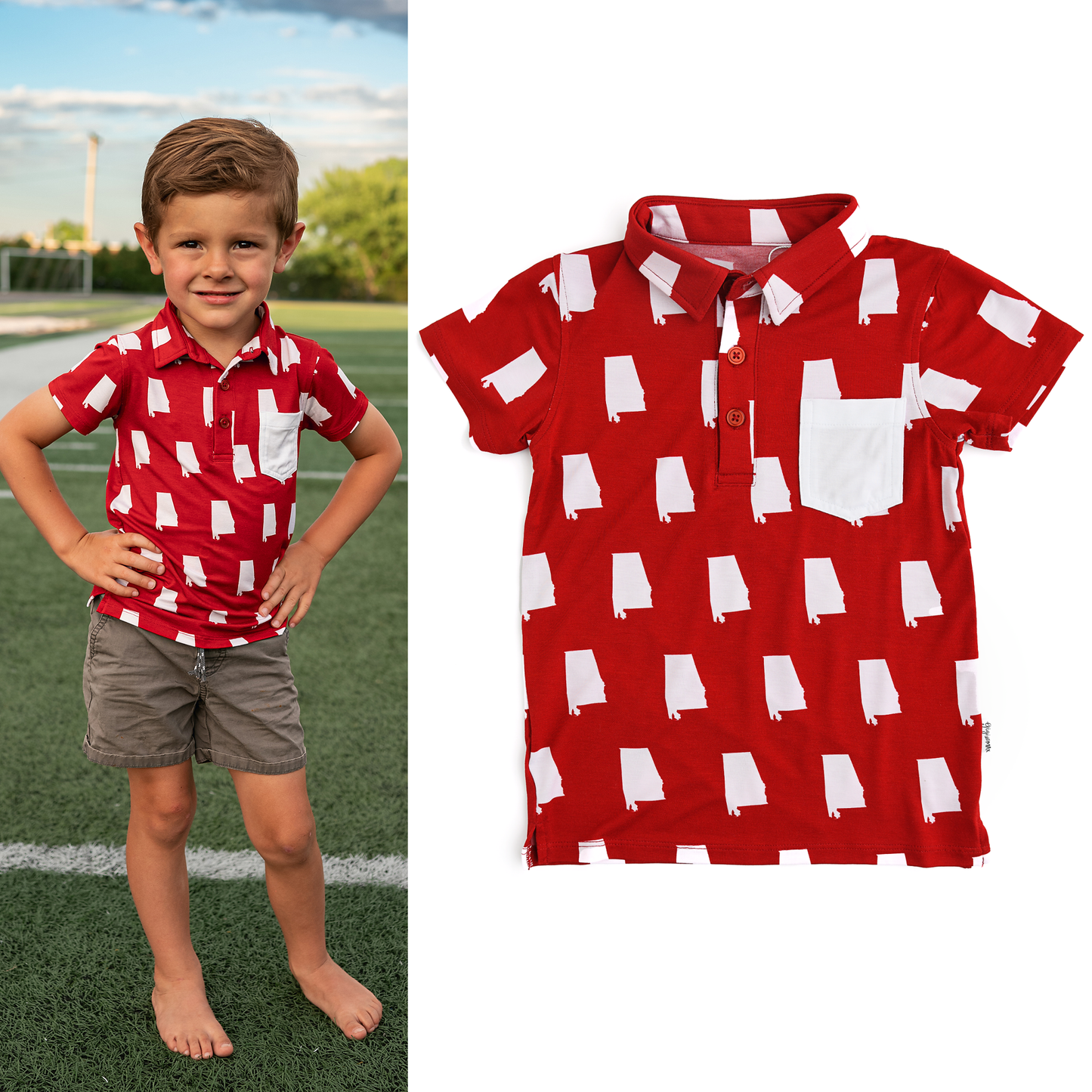 Bamboo Kids Clothing Boys Shirt Polo Alabama Crimson & White