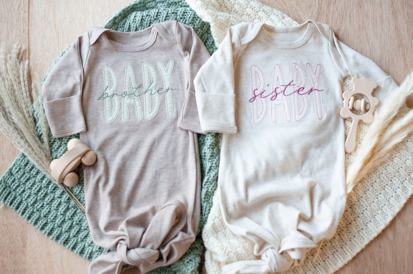 Baby Boy Outfit | Mocha Knot Gown Green Baby Brother Newborn