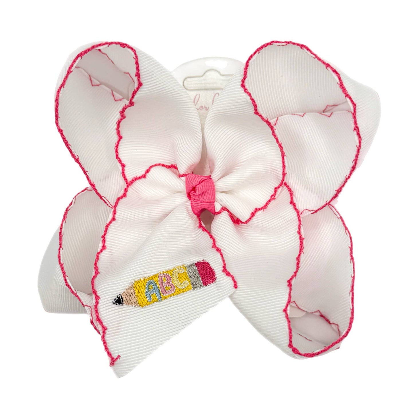 ABC Pencil Embroidered Hair Bow