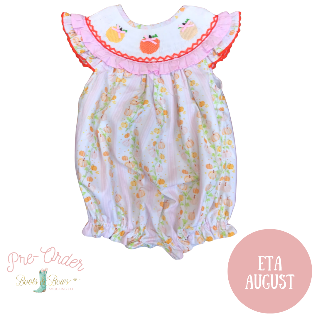 PRE-ORDER: Girls Sweet Pumpkins Smocked Bubble (ETA August)