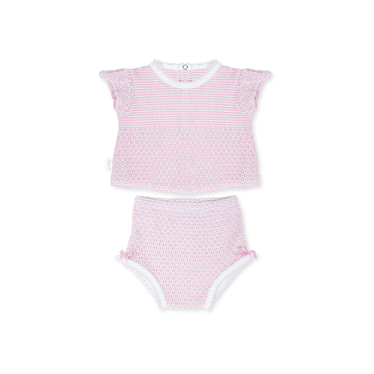 Paty Knit Flutter Sleeve Diaper Set with Bows