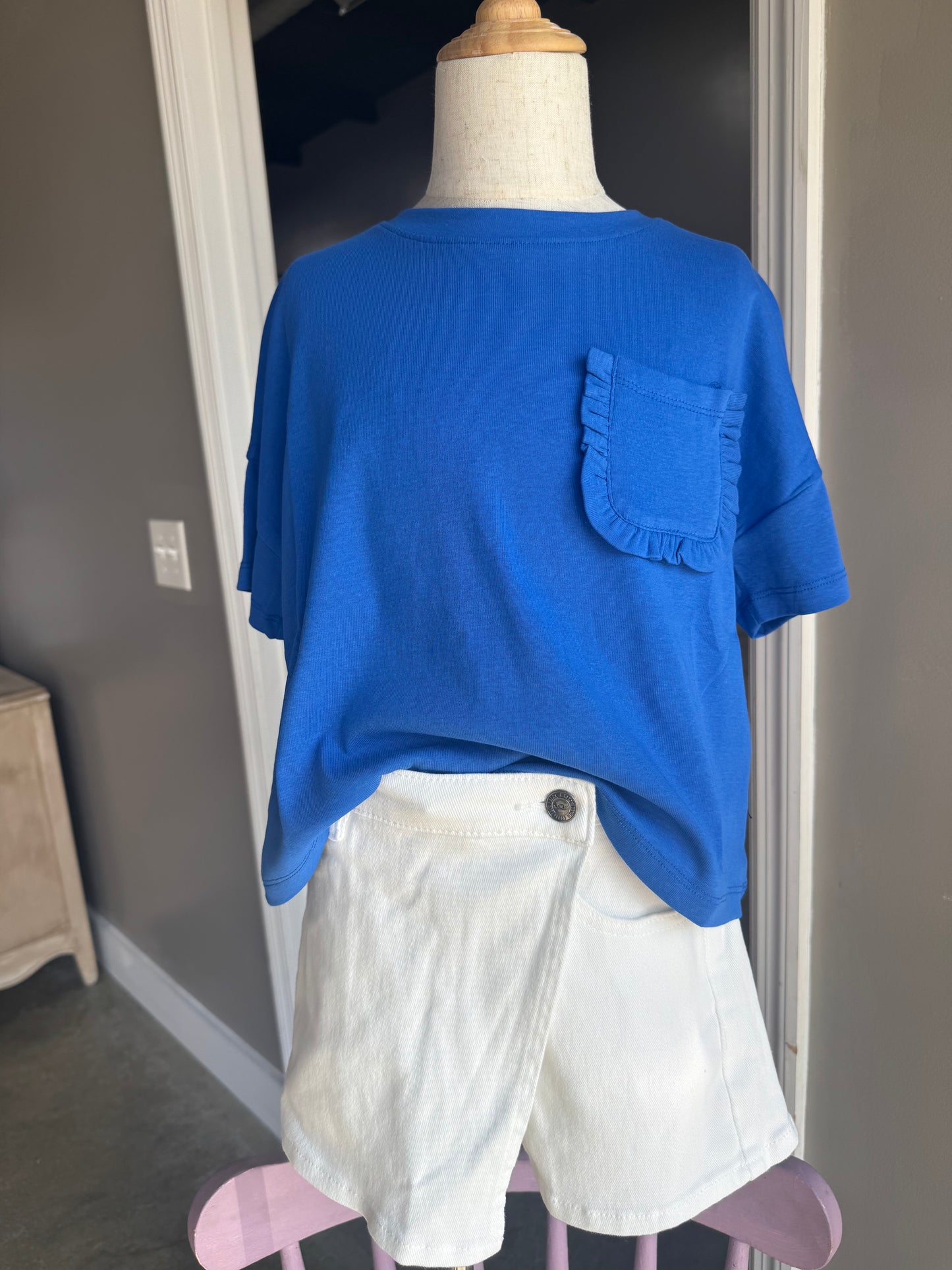 Girls Ruffle Pocket Knit T Shirt