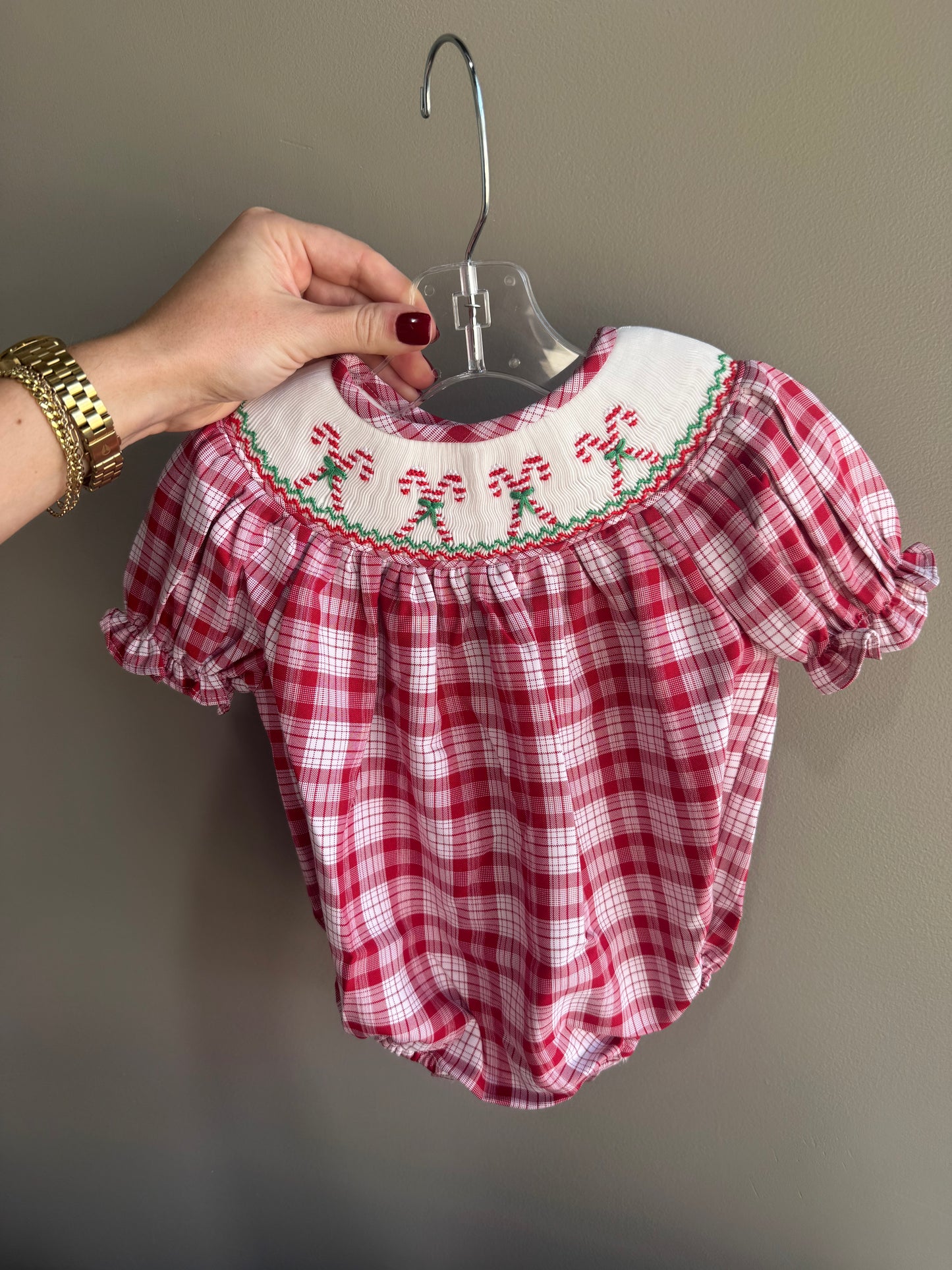 Candy Cane Smocked Girl Bubble