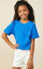 Girls Ruffle Pocket Knit T Shirt - Blue / Pack