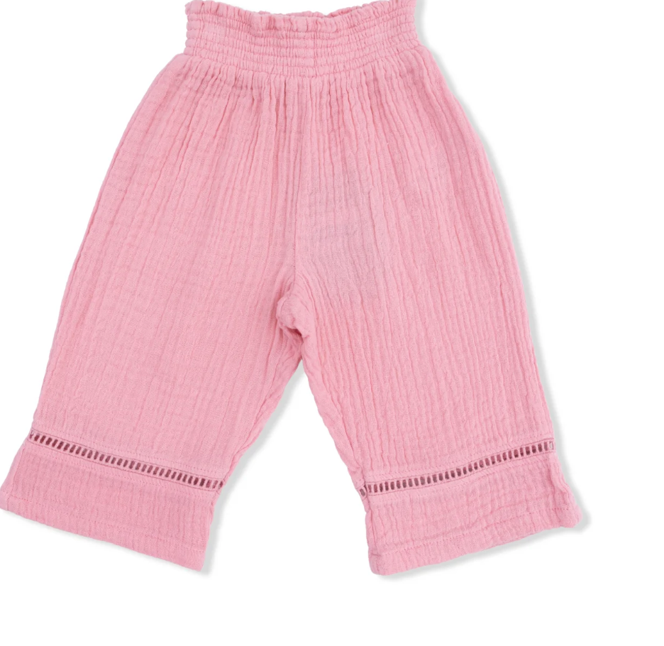 Solid Muslin Smocked Waist Pants