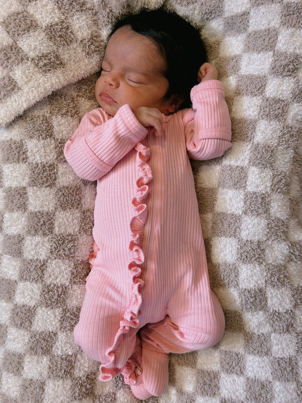 Pink / Organic Ribbed Frill Zip Footie (Baby - Kids)