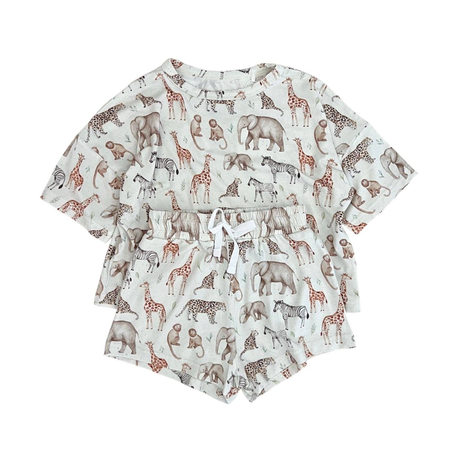 Bamboo Boxy Tee & Short Set | Safari Friends (Jungle)