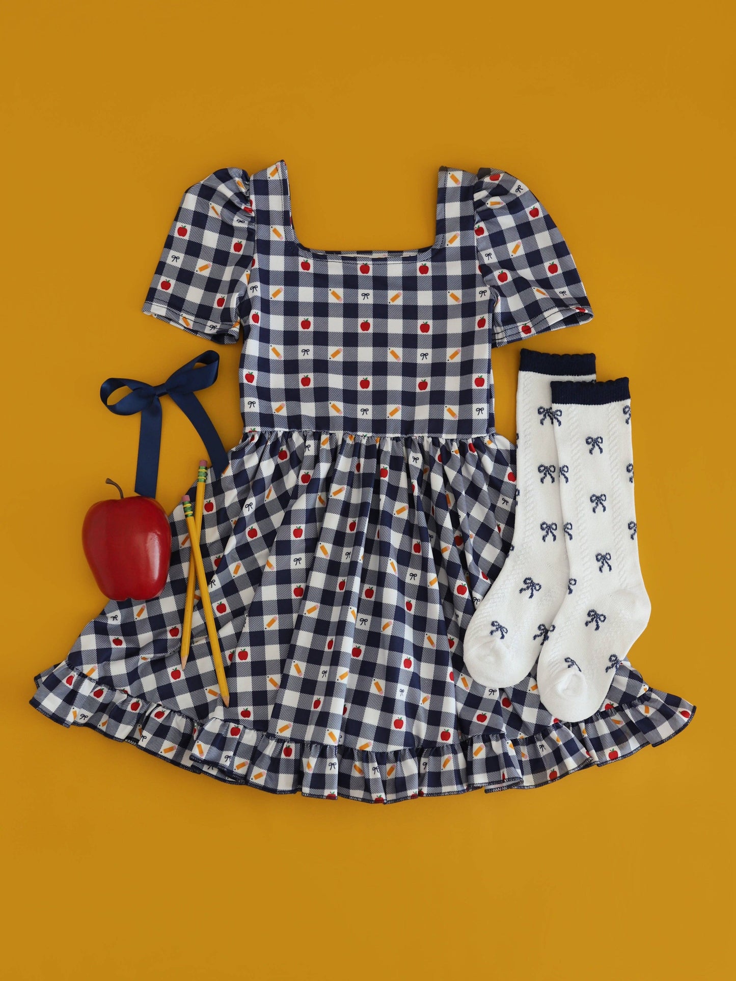 Navy Bow Scalloped Knee Socks