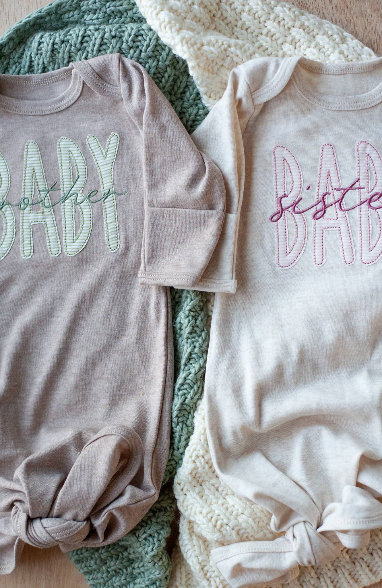 Baby Girl Outfit | Oatmeal Knot Gown Pink Baby Sister NB