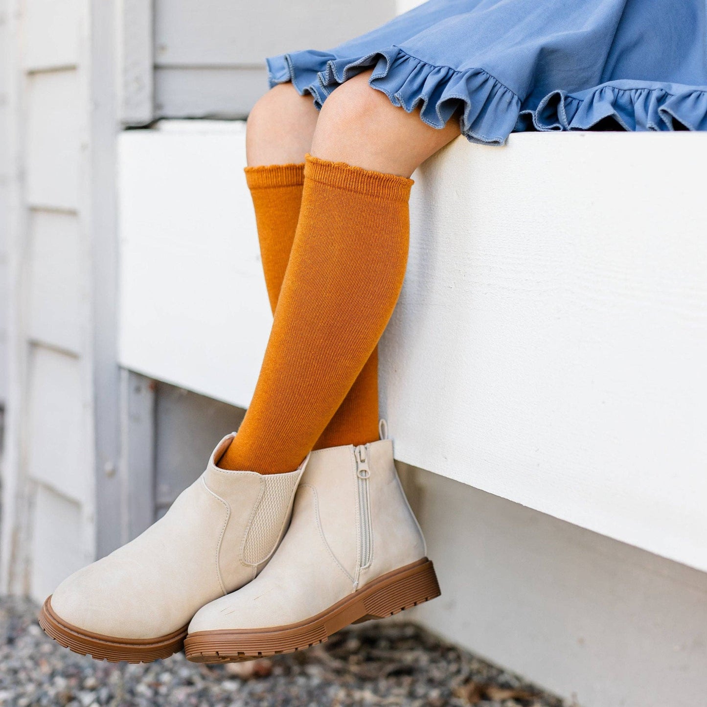 Scalloped Mustard Socks