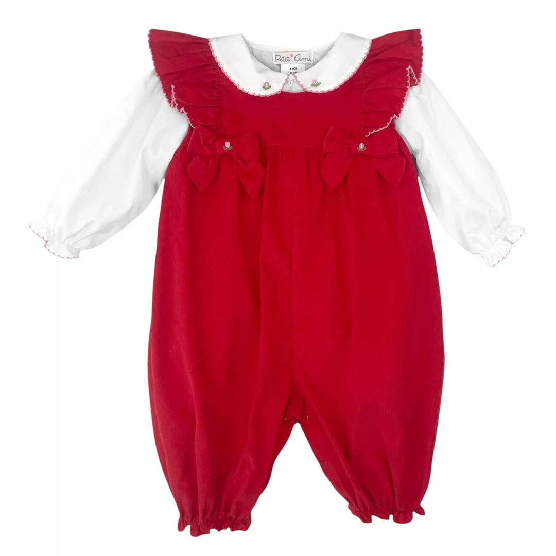 Red Corduroy Romper Set