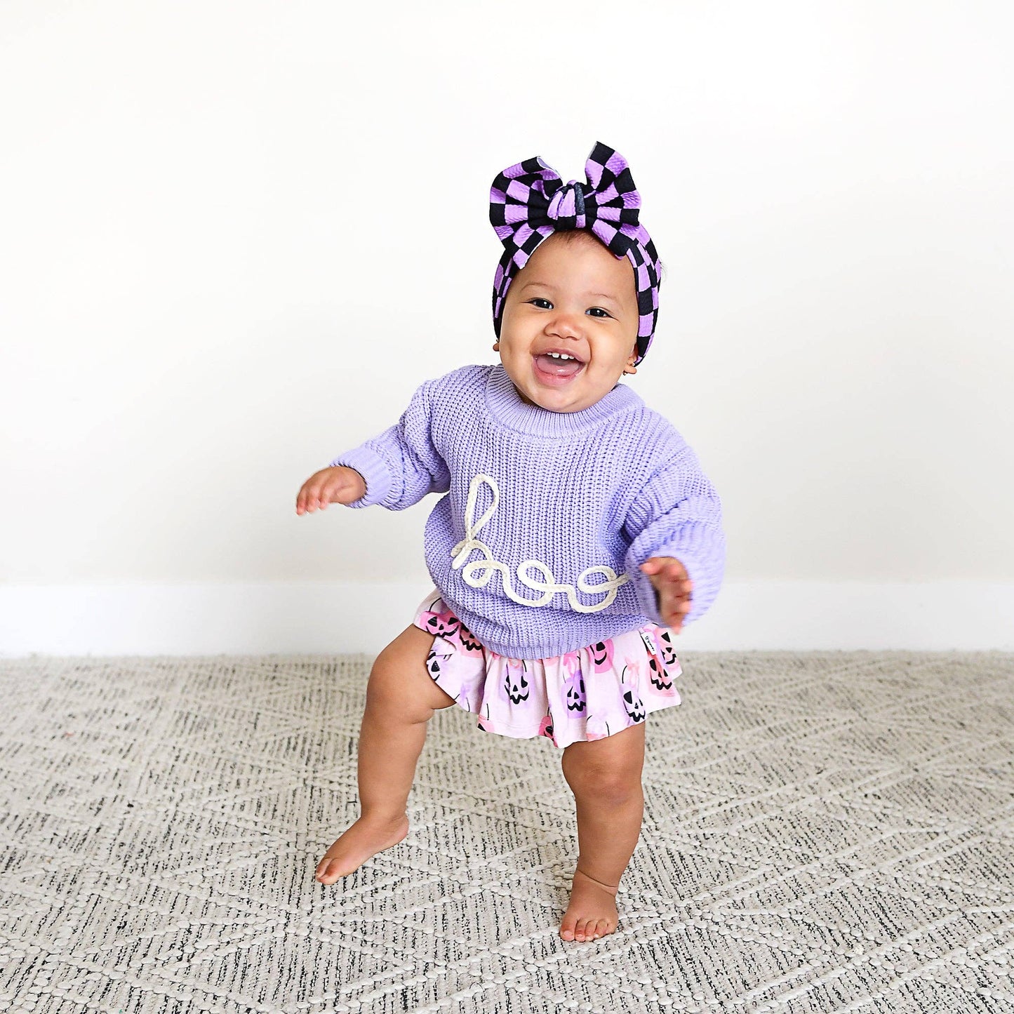 Boo Purple SWEATER Solid Knit Halloween Toddler Kids Top