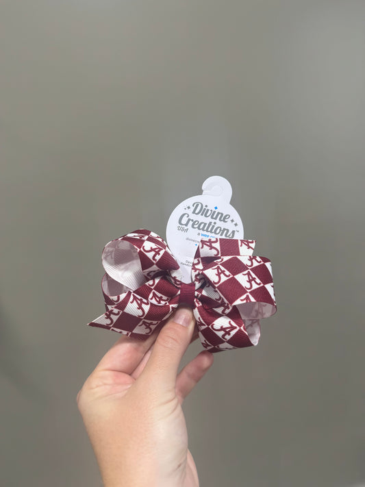 Medium College Checkerboard Print Bow Bama
