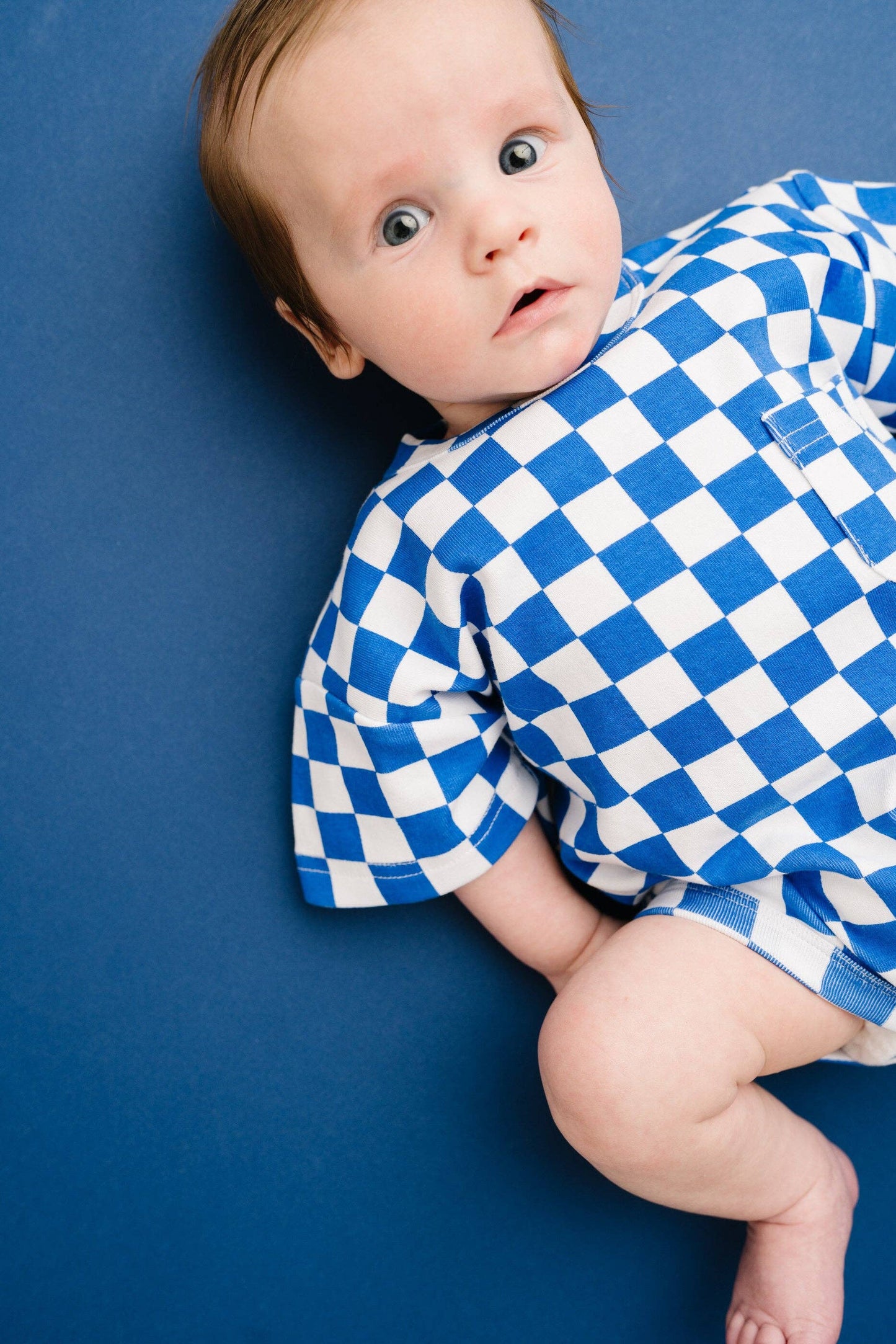Blue Checkered Pocket Romper