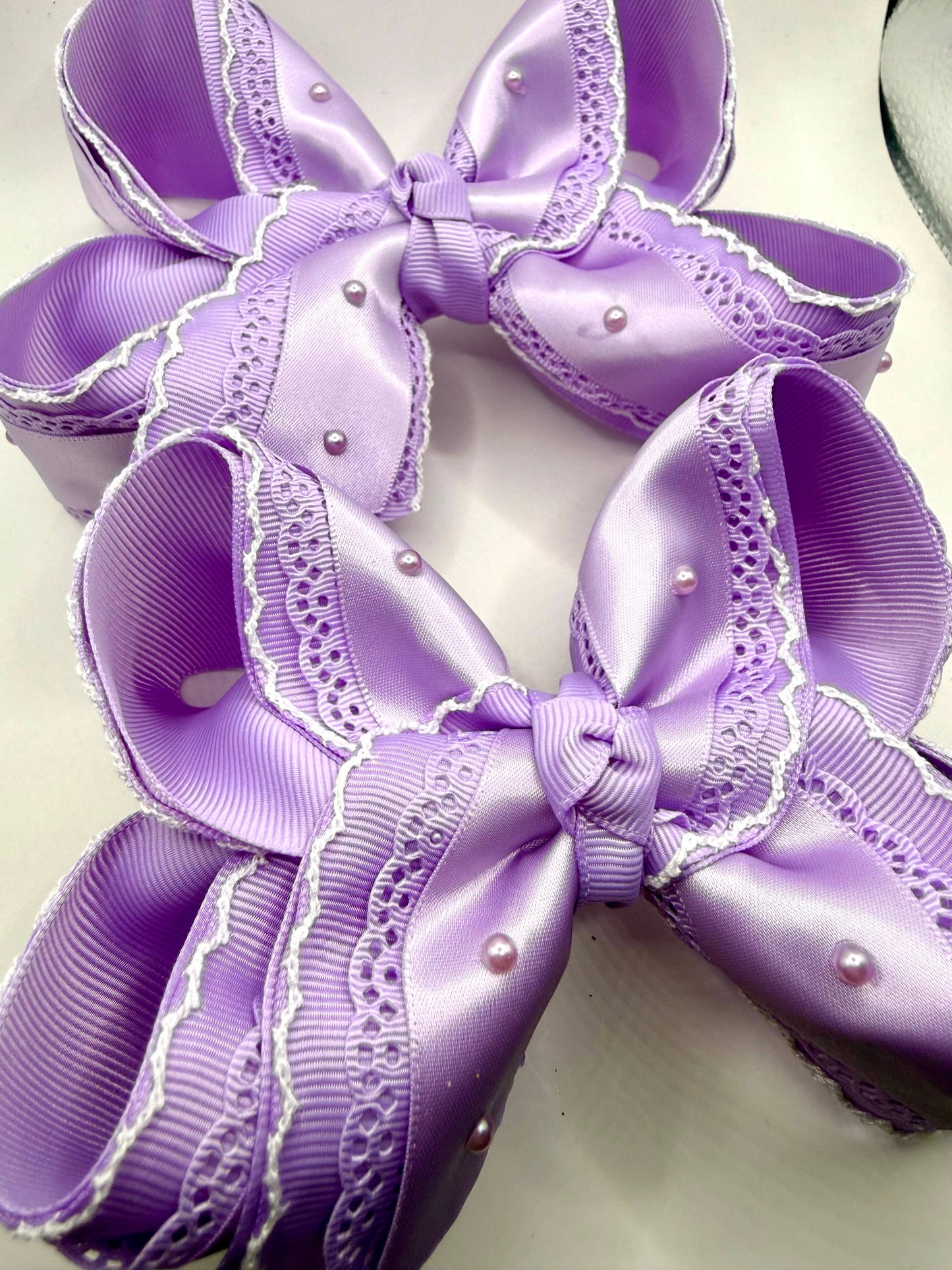 Purple Pearl Satin Lace Bow