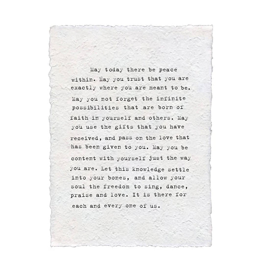Handmade Paper Print - May Today There Be Peace Within - 12”x16