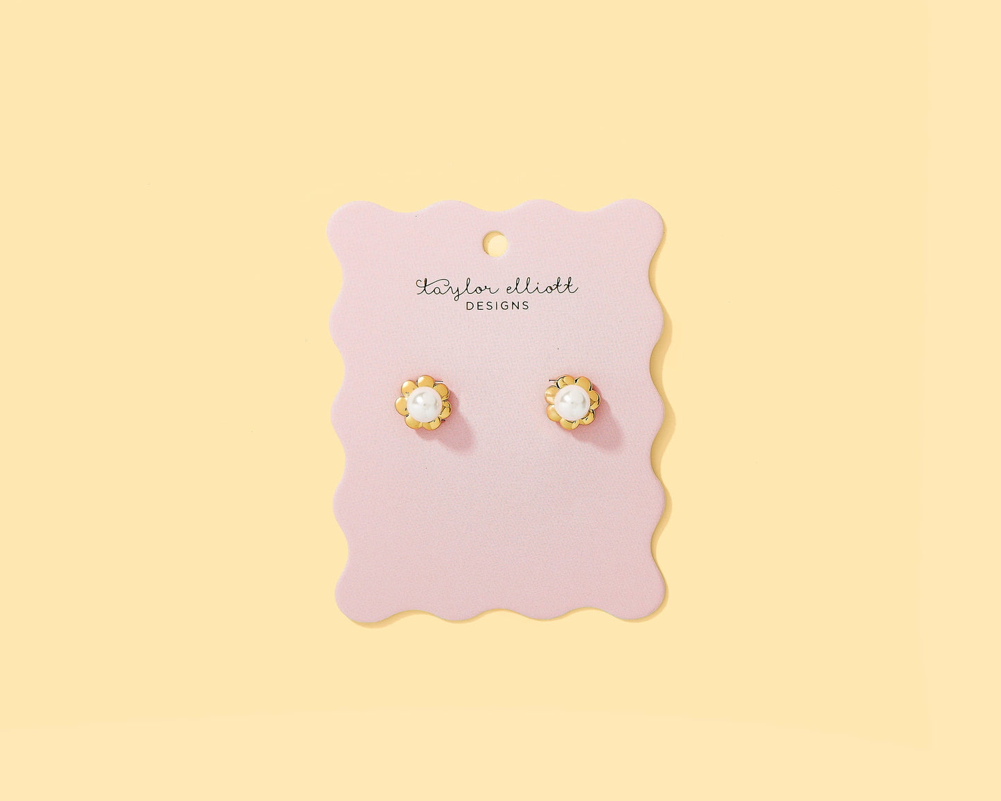 Stud Earrings - 14K Gold-Plated Flowers w/ Pearls - Hampton