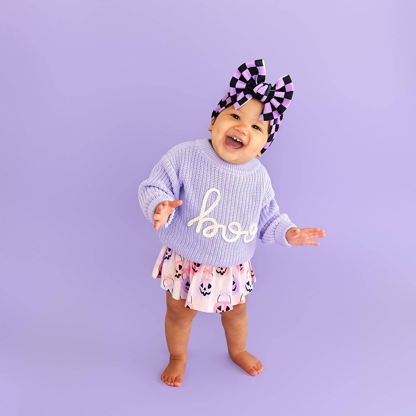 Boo Purple SWEATER Solid Knit Halloween Toddler Kids Top