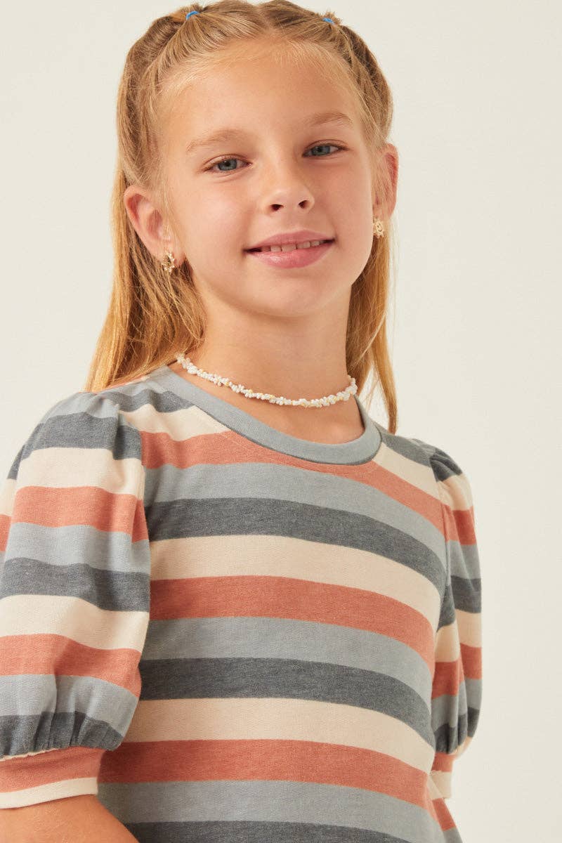 Girls Stripe Terry Puff Sleeve Tee