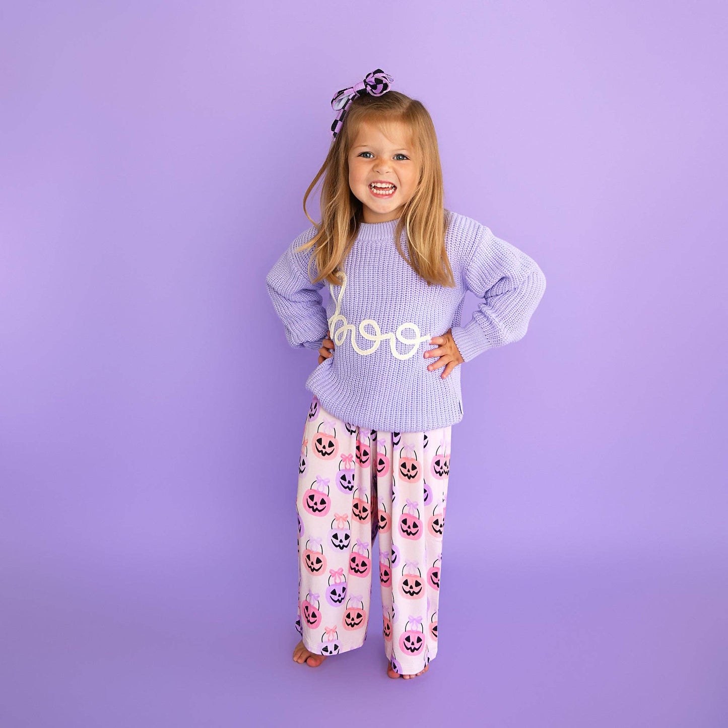 Boo Purple SWEATER Solid Knit Halloween Toddler Kids Top