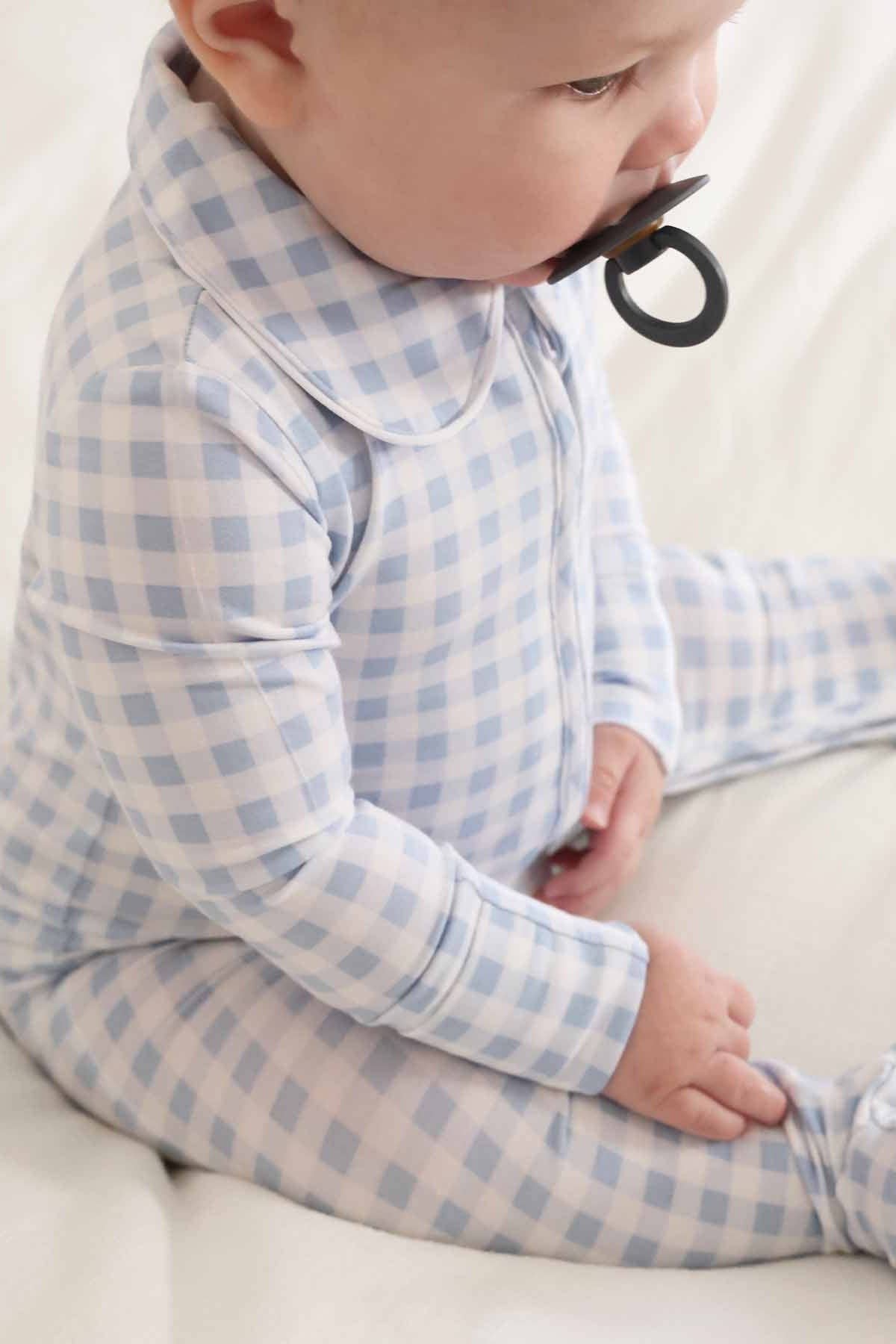 Blue Gingham Footie