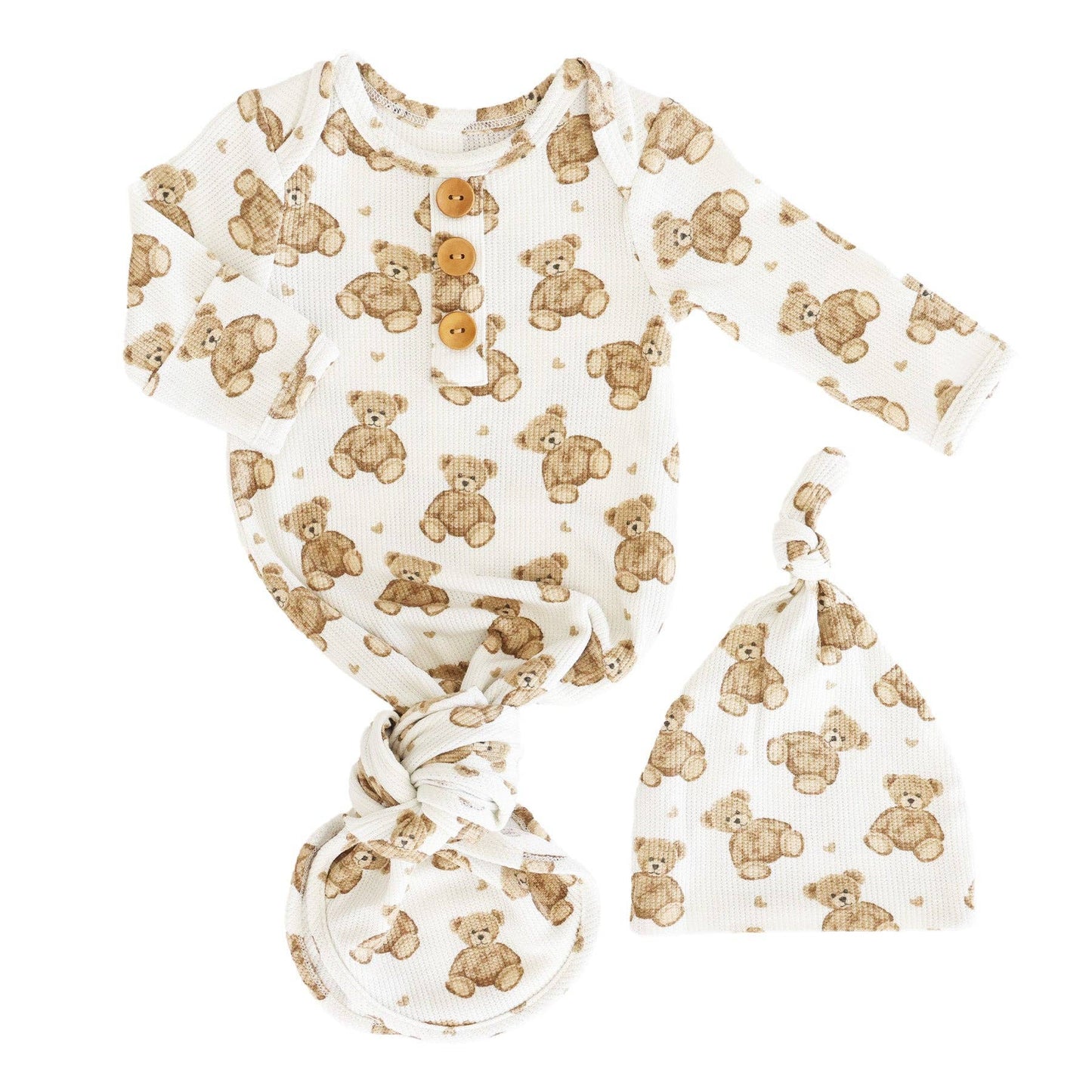 Beary Sweet Bamboo Waffle Newborn Baby Knot Gown