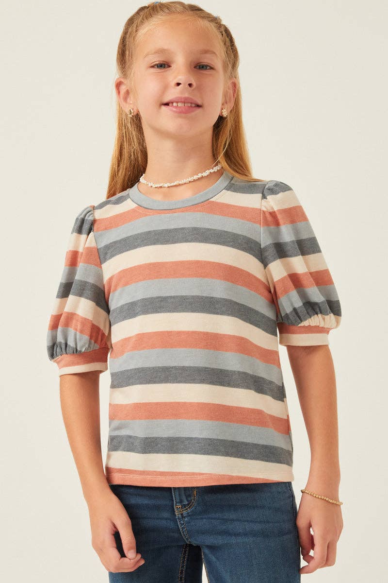 Girls Stripe Terry Puff Sleeve Tee