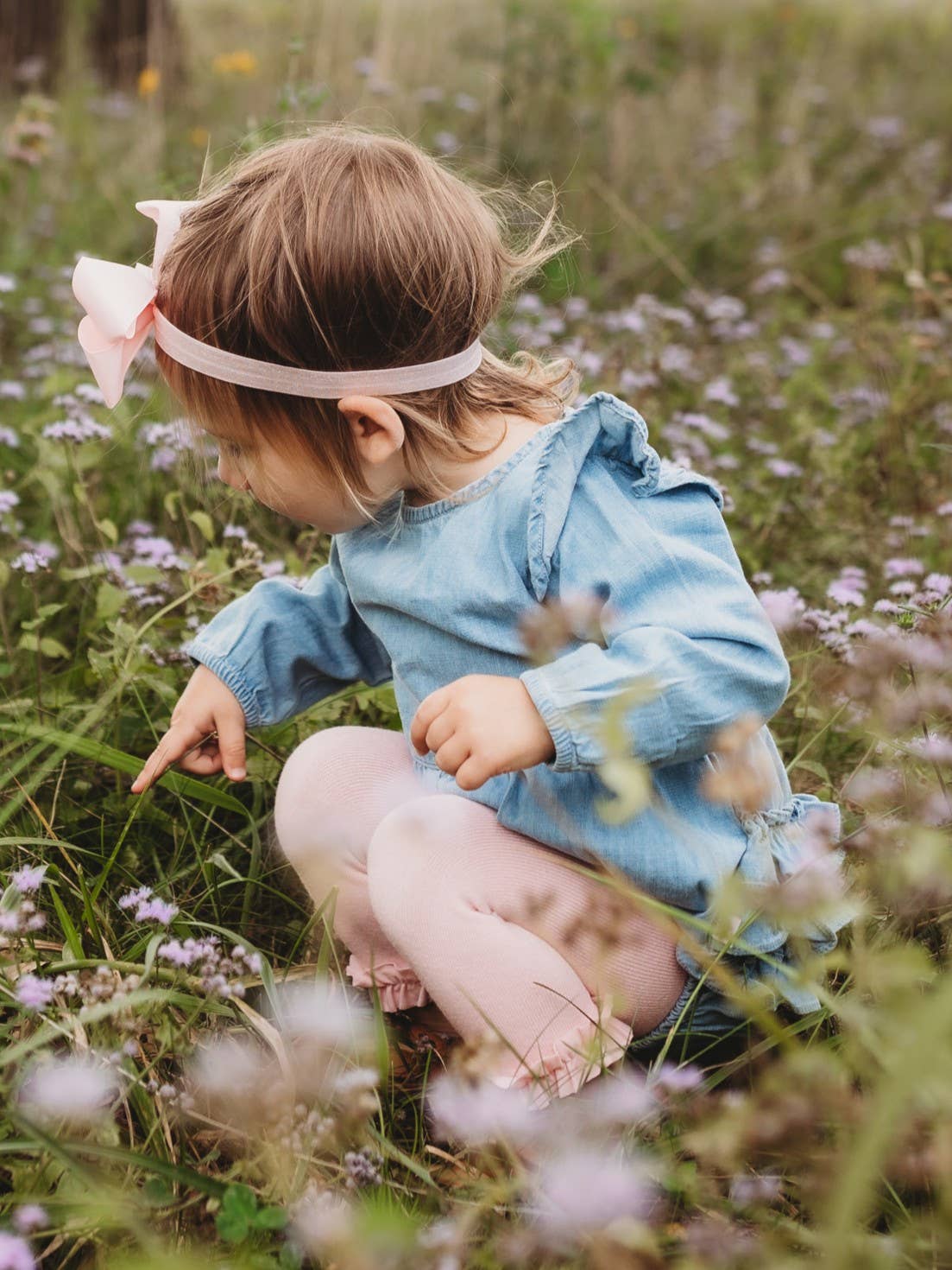 Baby Girls Light Wash Long Sleeve Flutter Bubble Romper