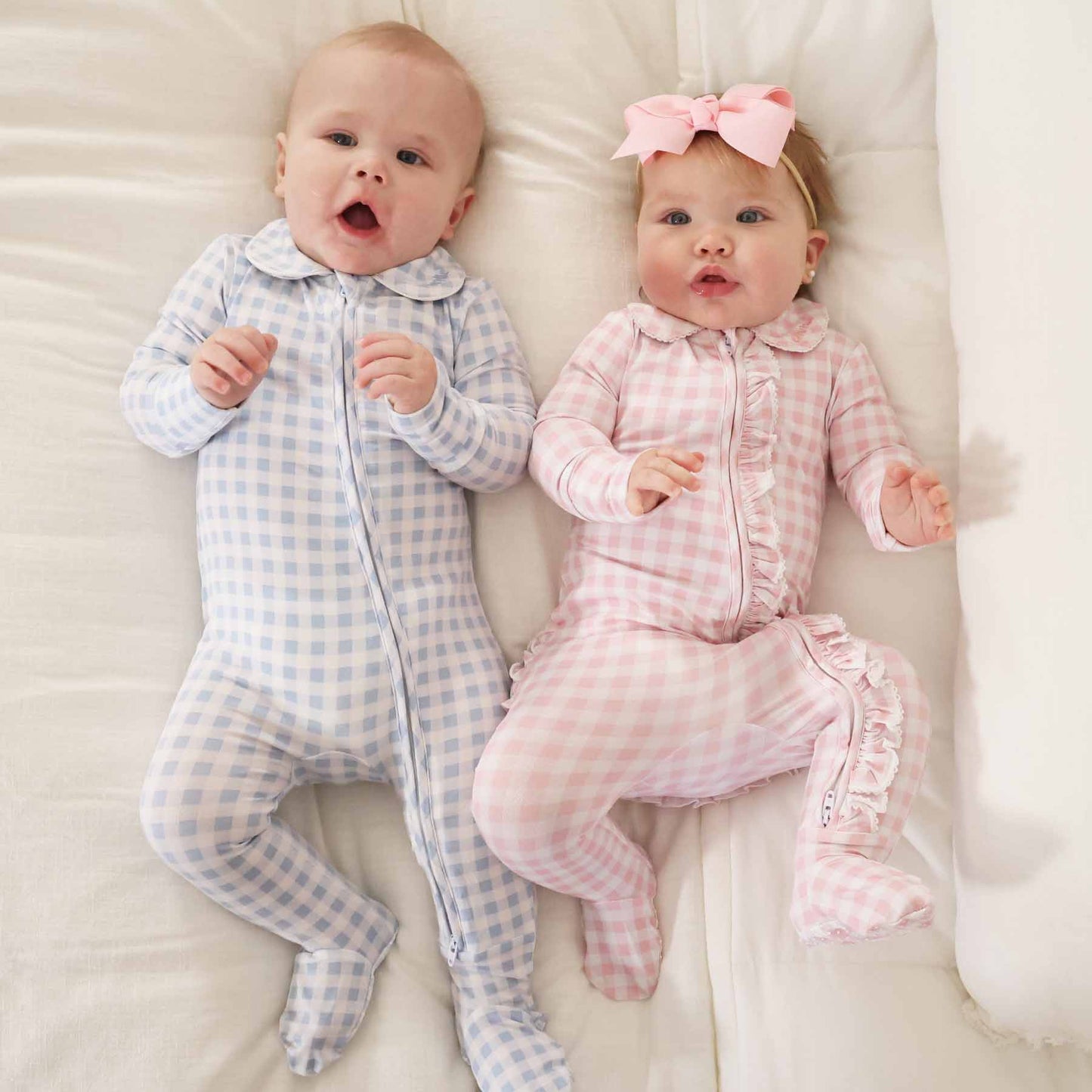Blue Gingham Footie