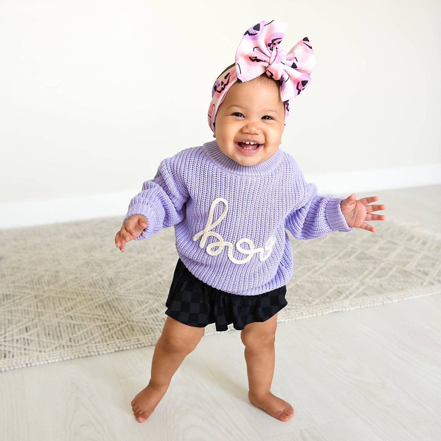 Boo Purple SWEATER Solid Knit Halloween Toddler Kids Top