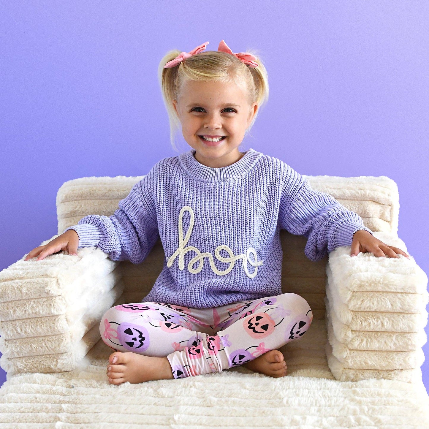Boo Purple SWEATER Solid Knit Halloween Toddler Kids Top