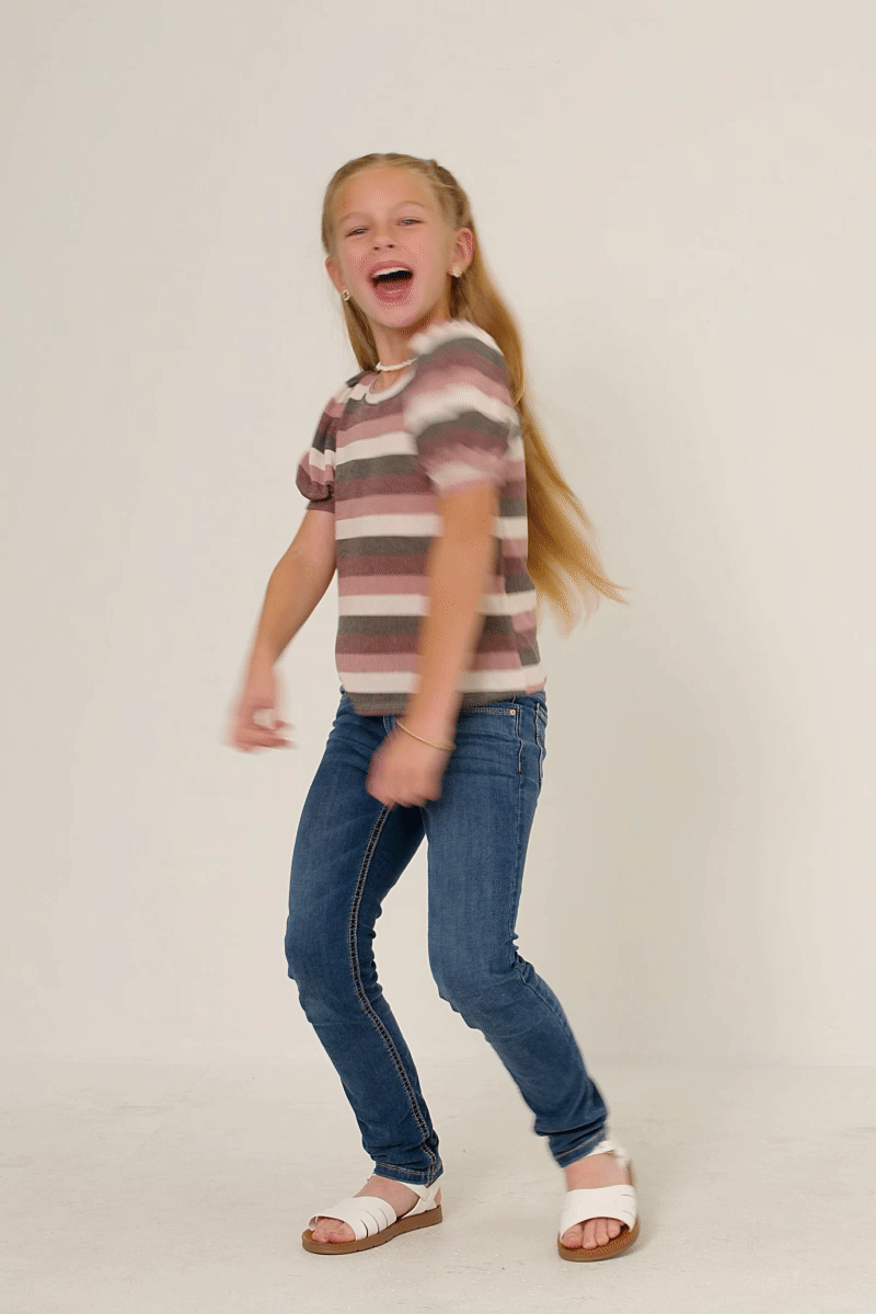 Girls Stripe Terry Puff Sleeve Tee
