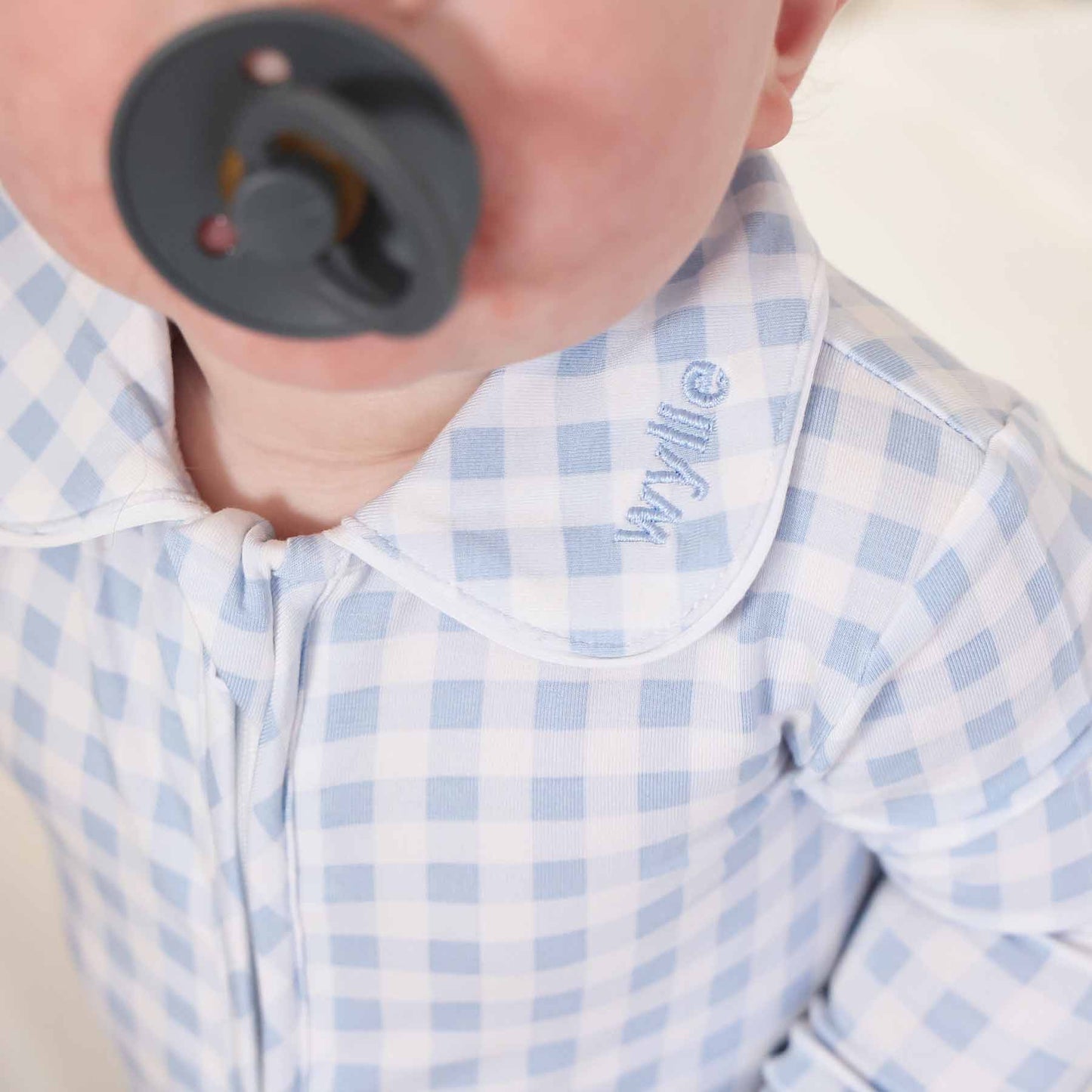 Blue Gingham Footie