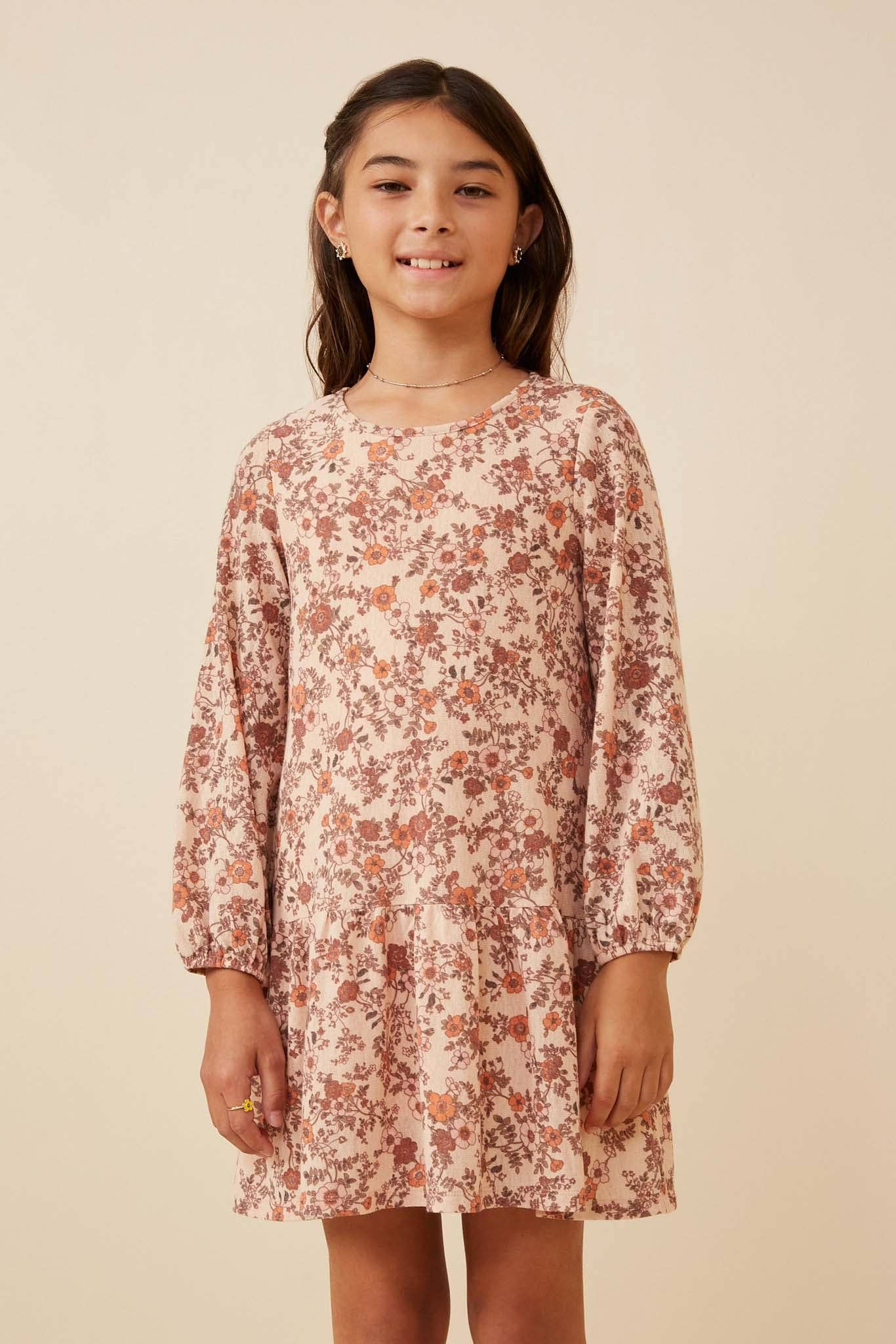 Girls Antique Floral Knit Dress