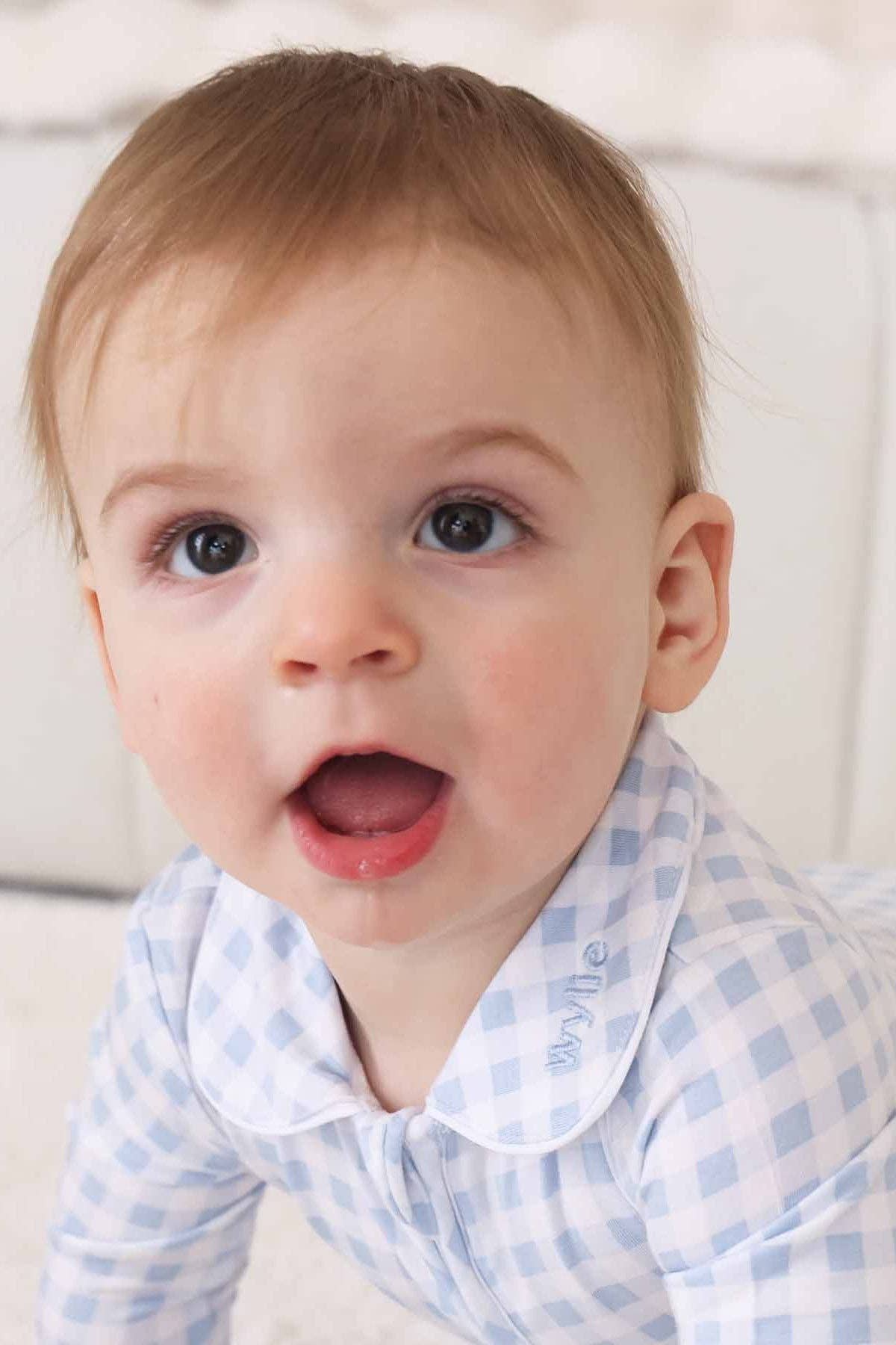 Blue Gingham Footie