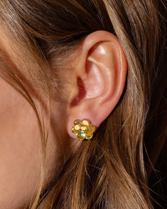 *ON SALE* Stud Earrings - Acrylic Flowers - Gold Confetti