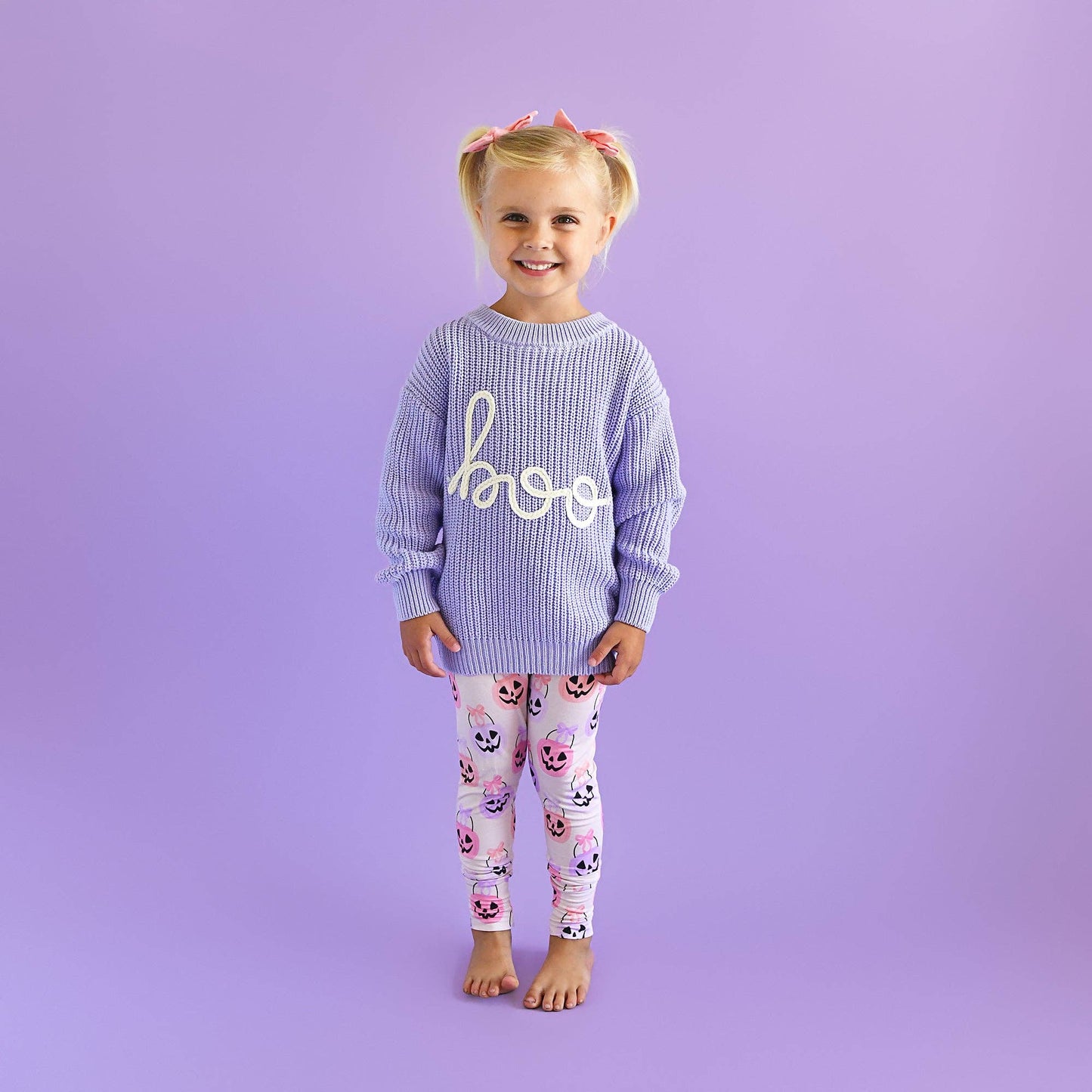 Boo Purple SWEATER Solid Knit Halloween Toddler Kids Top