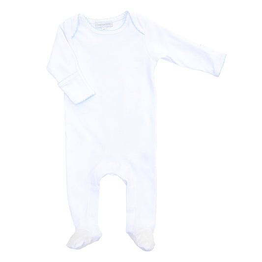 Solid Essentials Lap Footie - White with Light Blue Trim